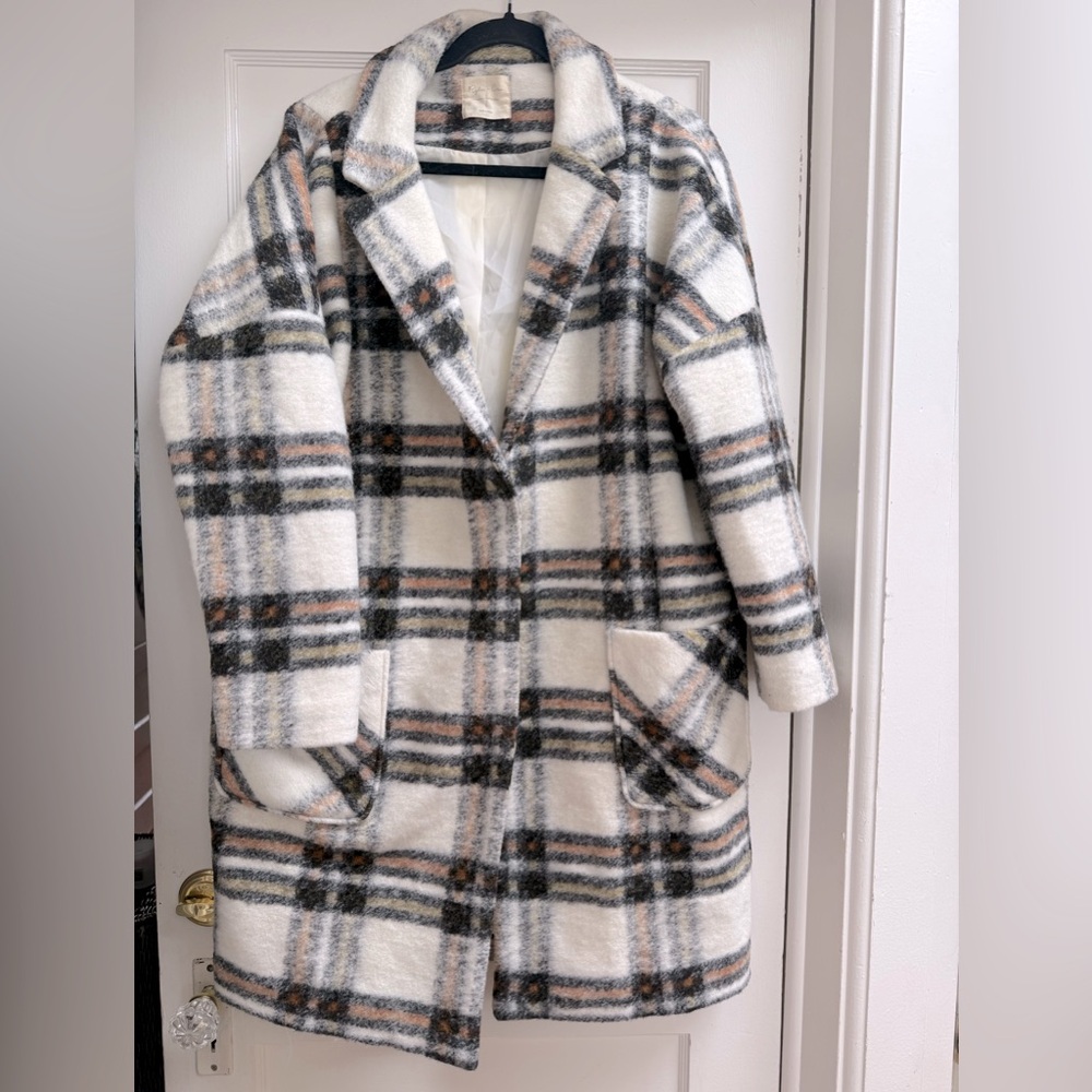 Rylee + Cru Brown Plaid Longline Women's Coat